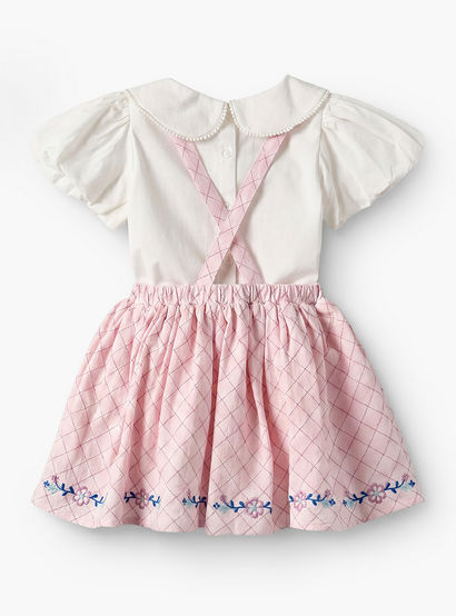 Giggles Peter Pan Collar Short Sleeves Top and Pinafore Set with Floral Embroidery-baby-girls-clothing-setsandcoords-image-3