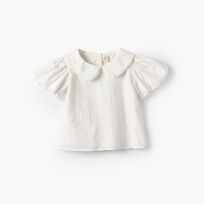 Giggles Peter Pan Collar Short Sleeves Top and Pinafore Set with Floral Embroidery