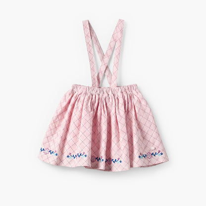 Giggles Peter Pan Collar Short Sleeves Top and Pinafore Set with Floral Embroidery
