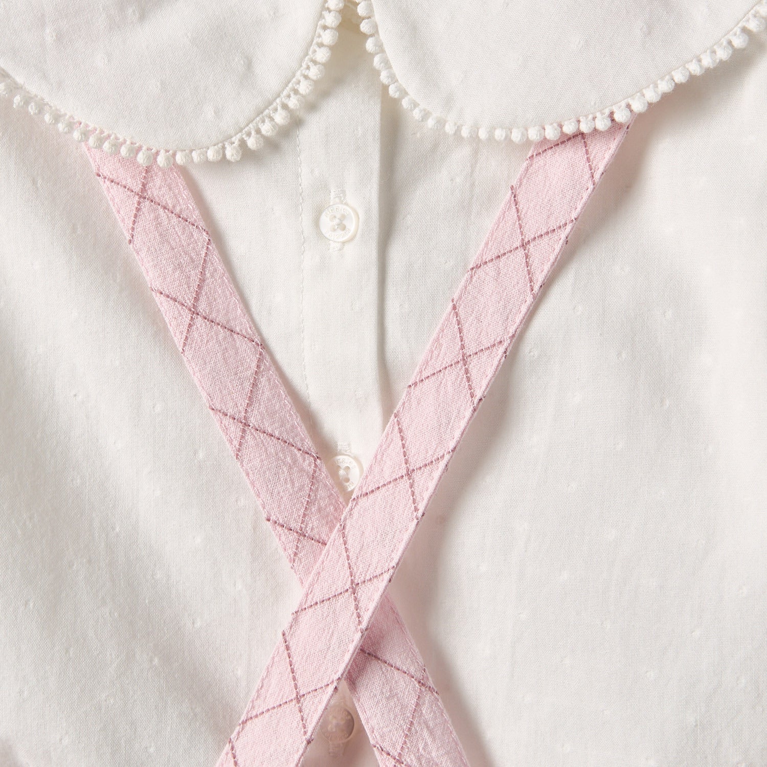 Giggles Peter Pan Collar Short Sleeves Top and Pinafore Set with Floral Embroidery