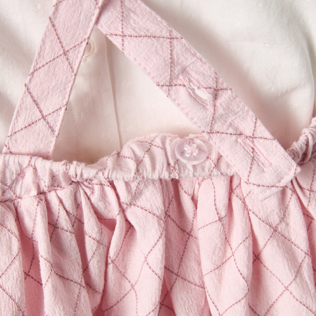 Giggles Peter Pan Collar Short Sleeves Top and Pinafore Set with Floral Embroidery