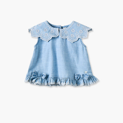 Giggles Collared Sleeveless Top and Pants Set with Embroidery