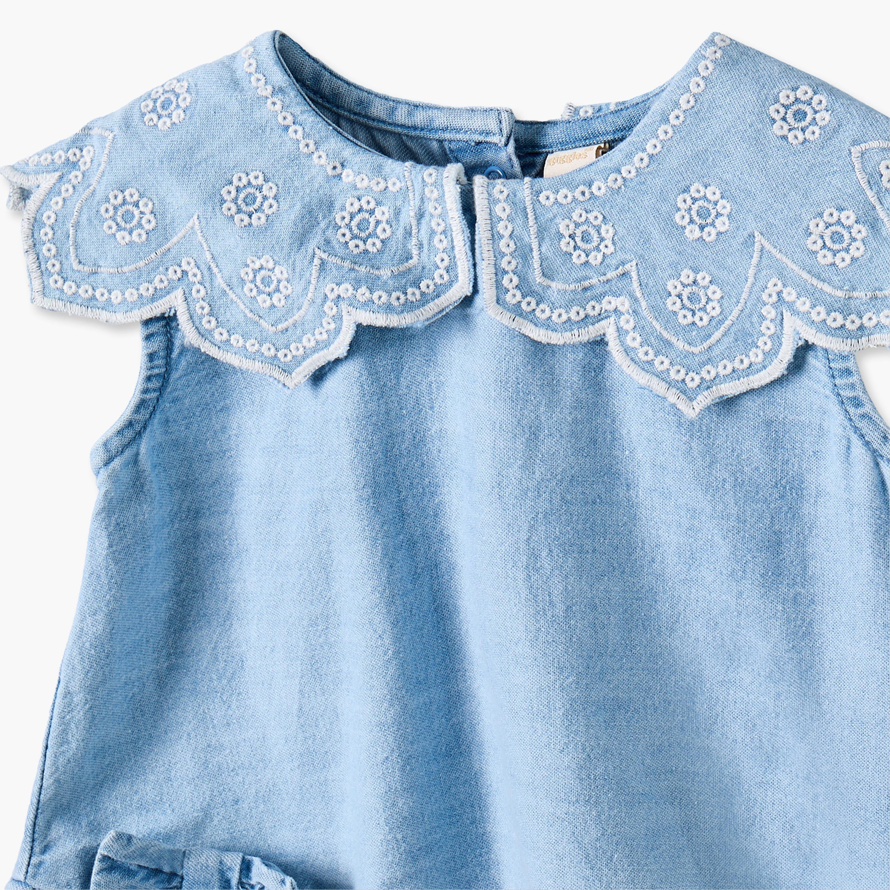 Giggles Collared Sleeveless Top and Pants Set with Embroidery