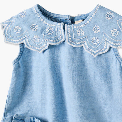 Giggles Collared Sleeveless Top and Pants Set with Embroidery