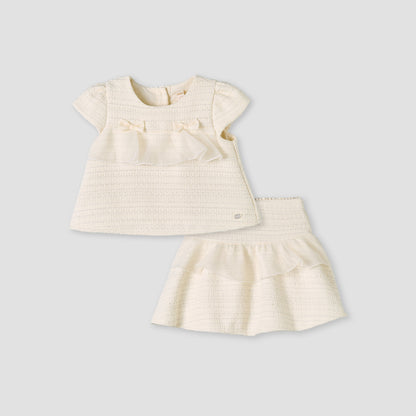 Giggles Crew Neck Short Sleeves Top and Skirt Set with Ruffle Detail