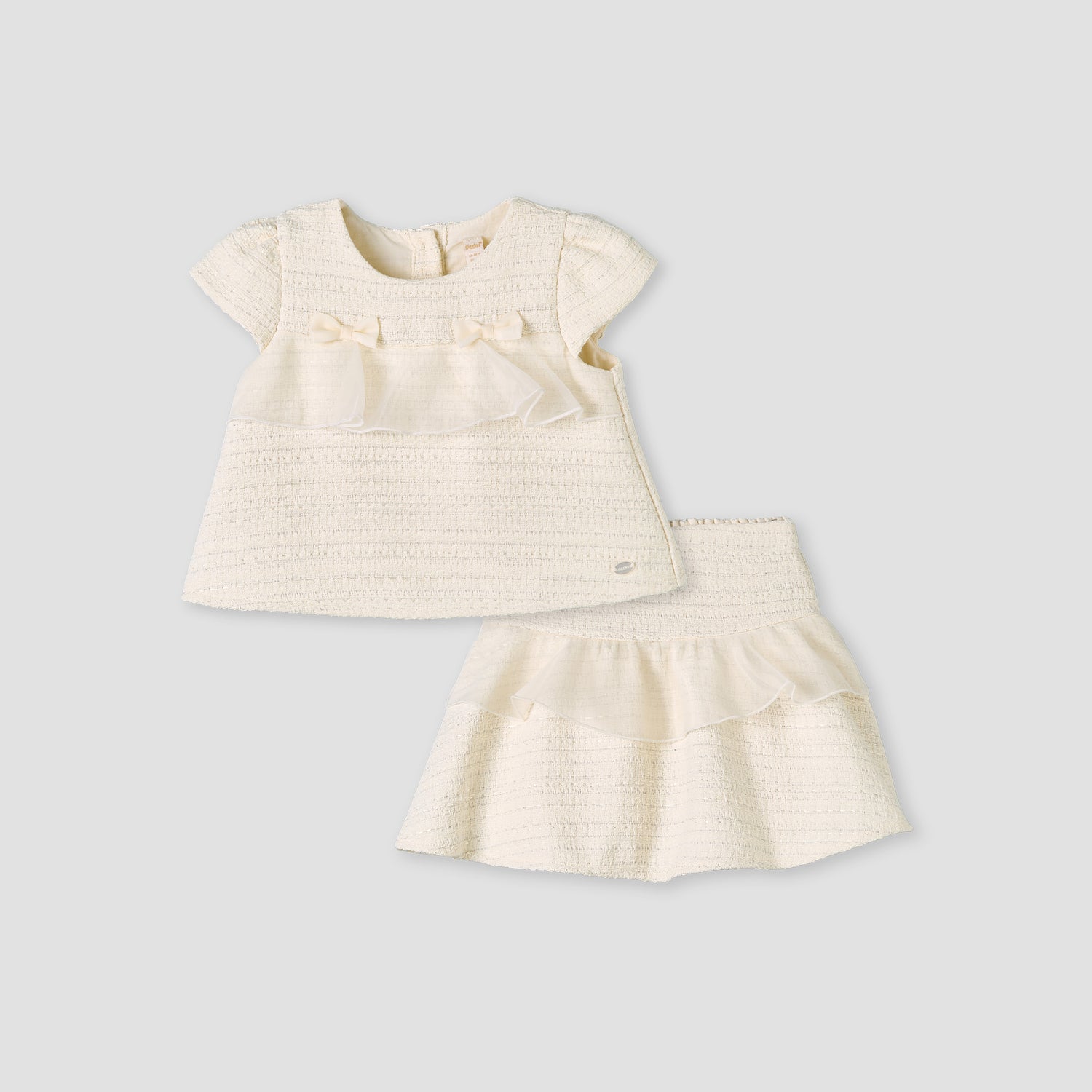 Giggles Crew Neck Short Sleeves Top and Skirt Set with Ruffle Detail
