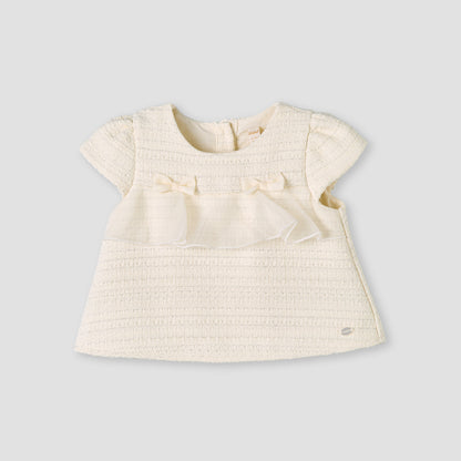 Giggles Crew Neck Short Sleeves Top and Skirt Set with Ruffle Detail