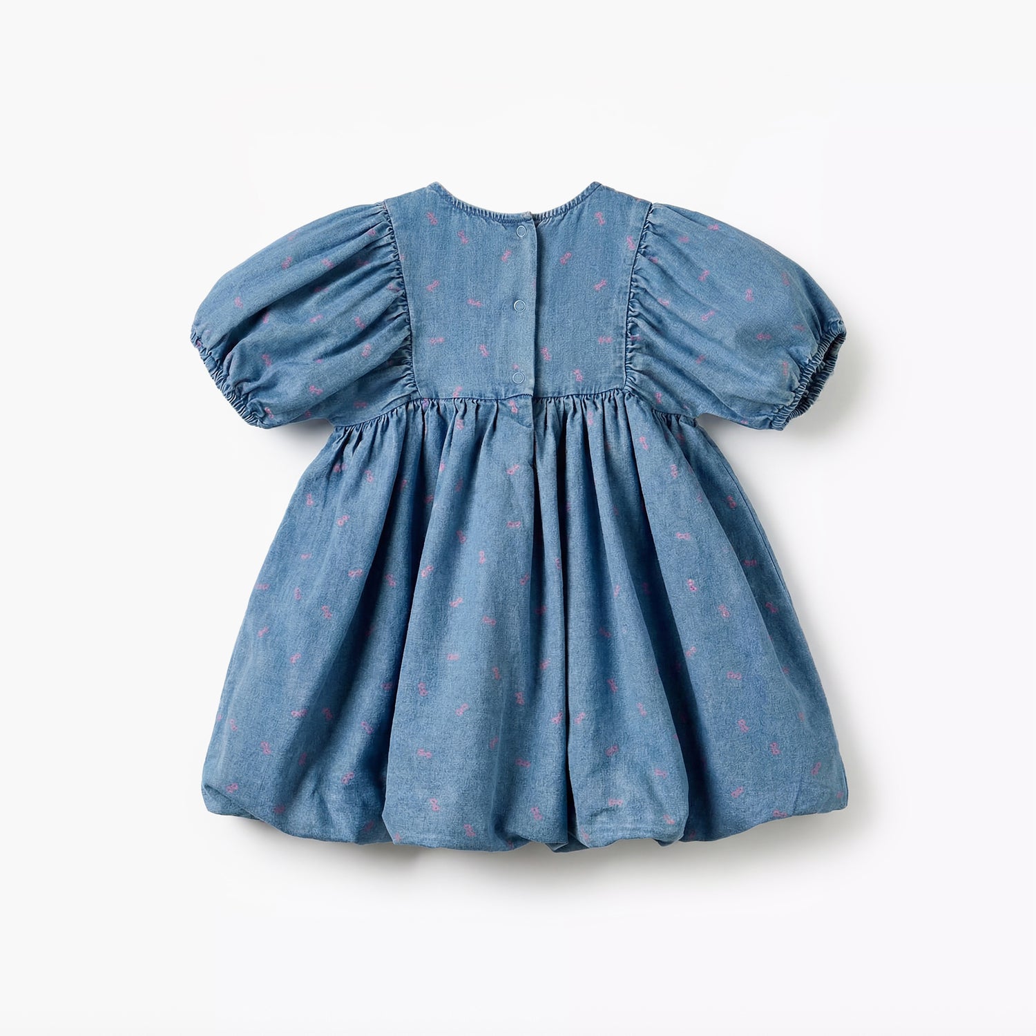 Sanrio Round Neck Short Sleeves Denim Dress with Hello Kitty Print
