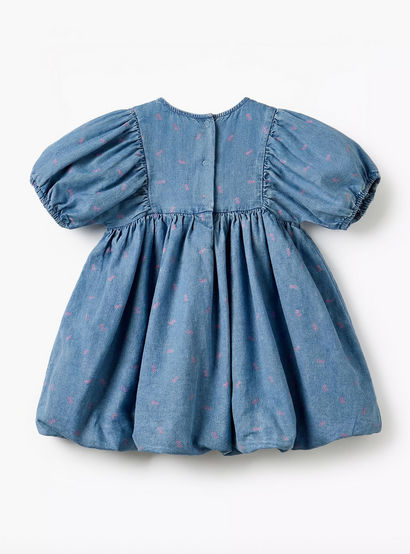 Sanrio Round Neck Short Sleeves Denim Dress with Hello Kitty Print-baby-girls-clothing-dressesandjumpsuits-image-3