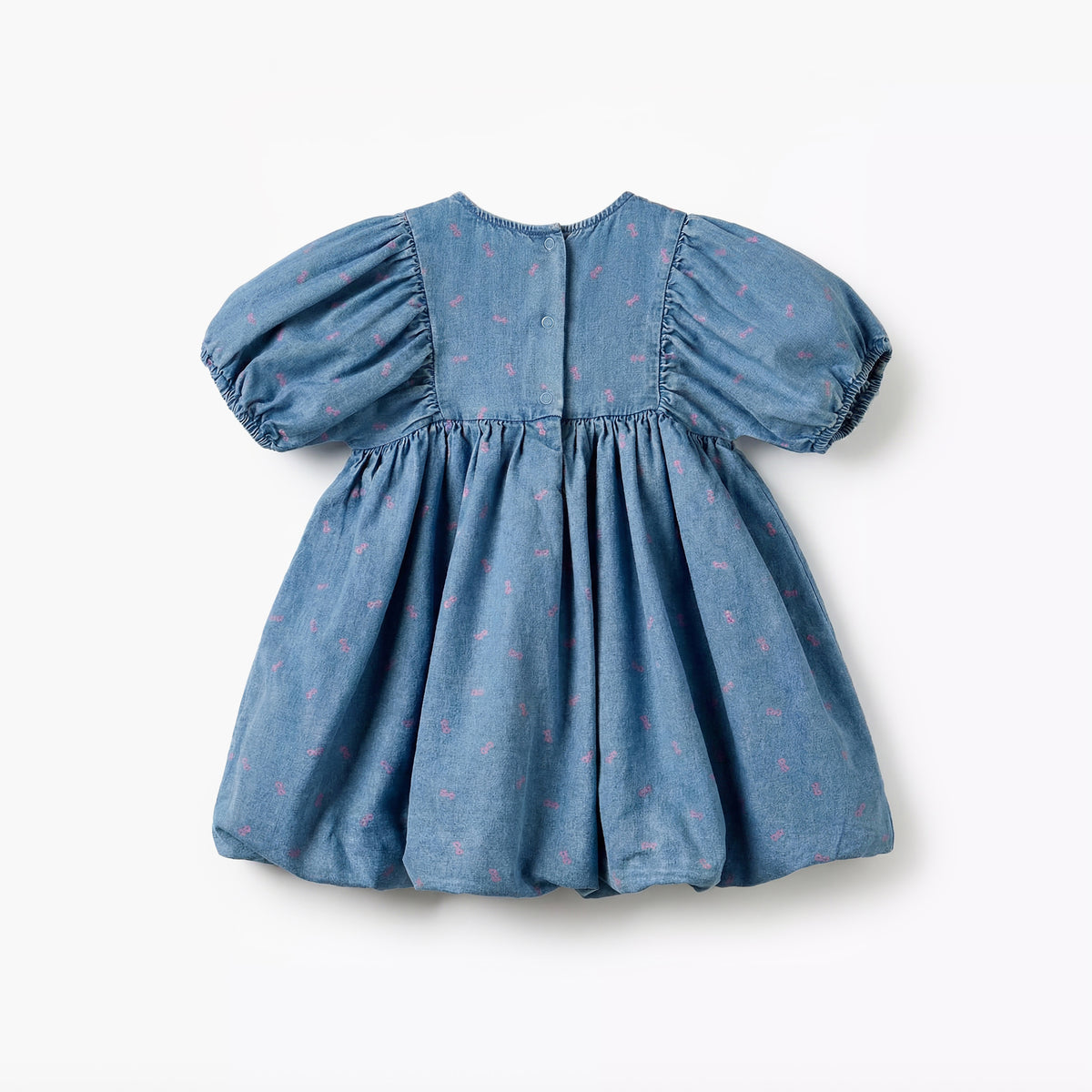 Sanrio Round Neck Short Sleeves Denim Dress with Hello Kitty Print
