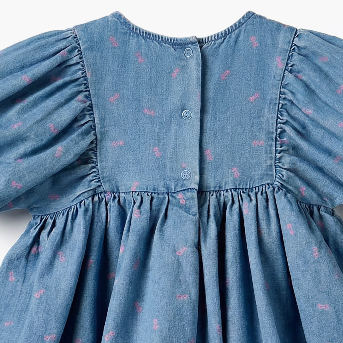 Sanrio Round Neck Short Sleeves Denim Dress with Hello Kitty Print