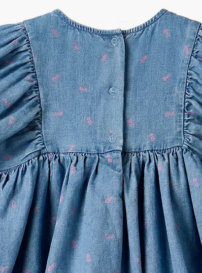 Sanrio Round Neck Short Sleeves Denim Dress with Hello Kitty Print-baby-girls-clothing-dressesandjumpsuits-image-5