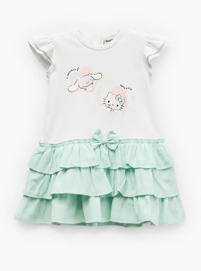 Sanrio Round Neck Short Sleeves Knee Length Tiered Dress with Hello Kitty Print-baby-girls-clothing-dressesandjumpsuits-image-1