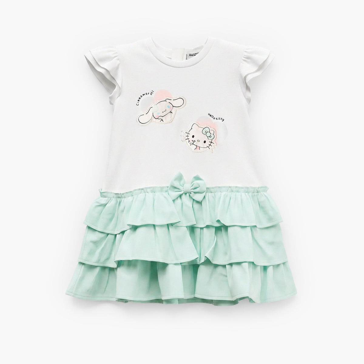Sanrio Round Neck Short Sleeves Knee Length Tiered Dress with Hello Kitty Print