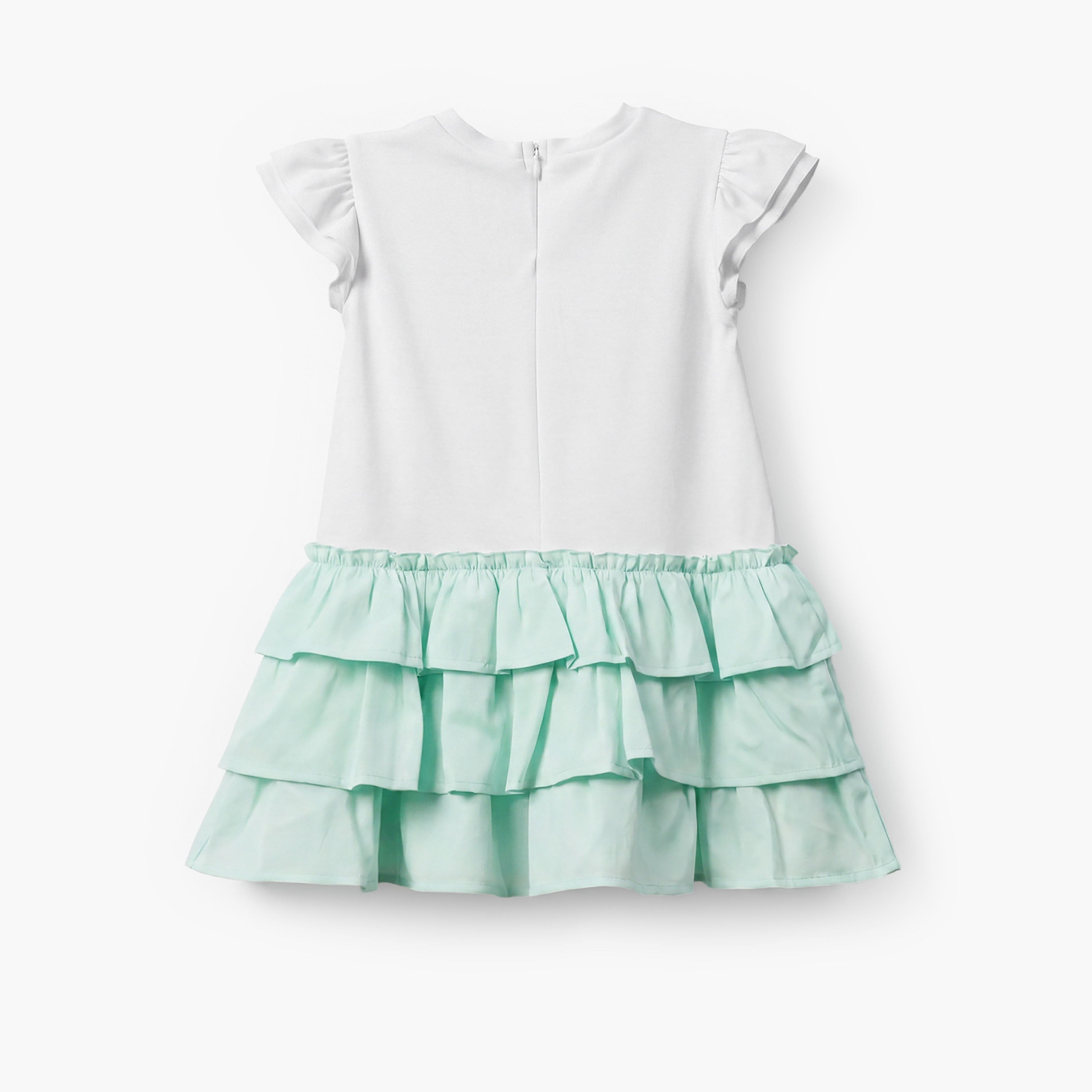 Sanrio Round Neck Short Sleeves Knee Length Tiered Dress with Hello Kitty Print