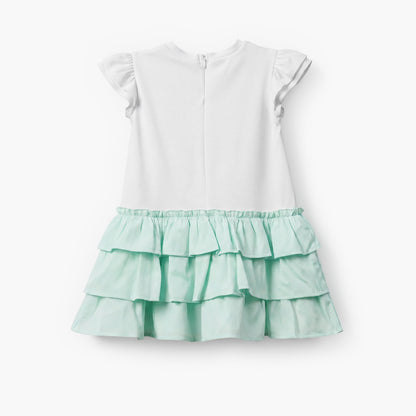 Sanrio Round Neck Short Sleeves Knee Length Tiered Dress with Hello Kitty Print