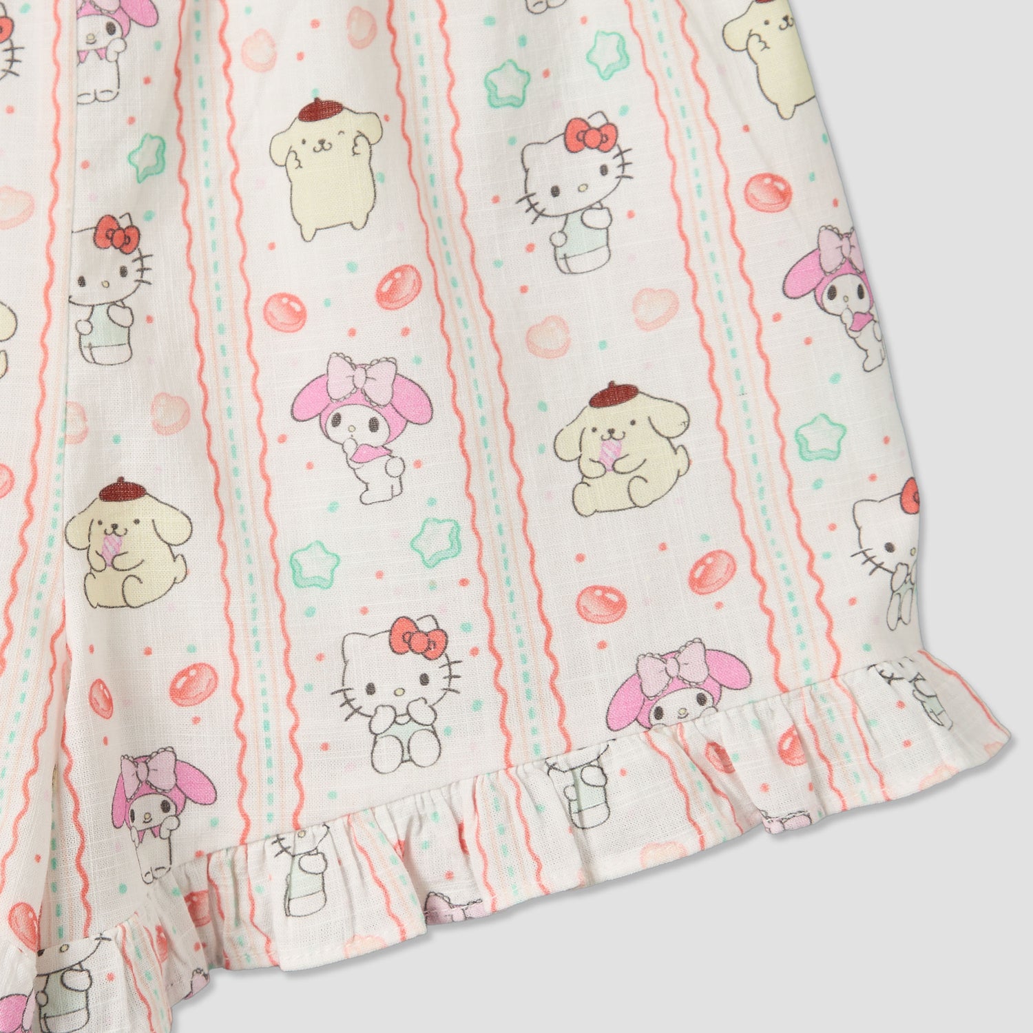 Sanrio Round Neck Sleeveless Top and Shorts Set with Hello Kitty and Friends Print