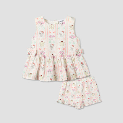 Sanrio Round Neck Sleeveless Top and Shorts Set with Hello Kitty and Friends Print