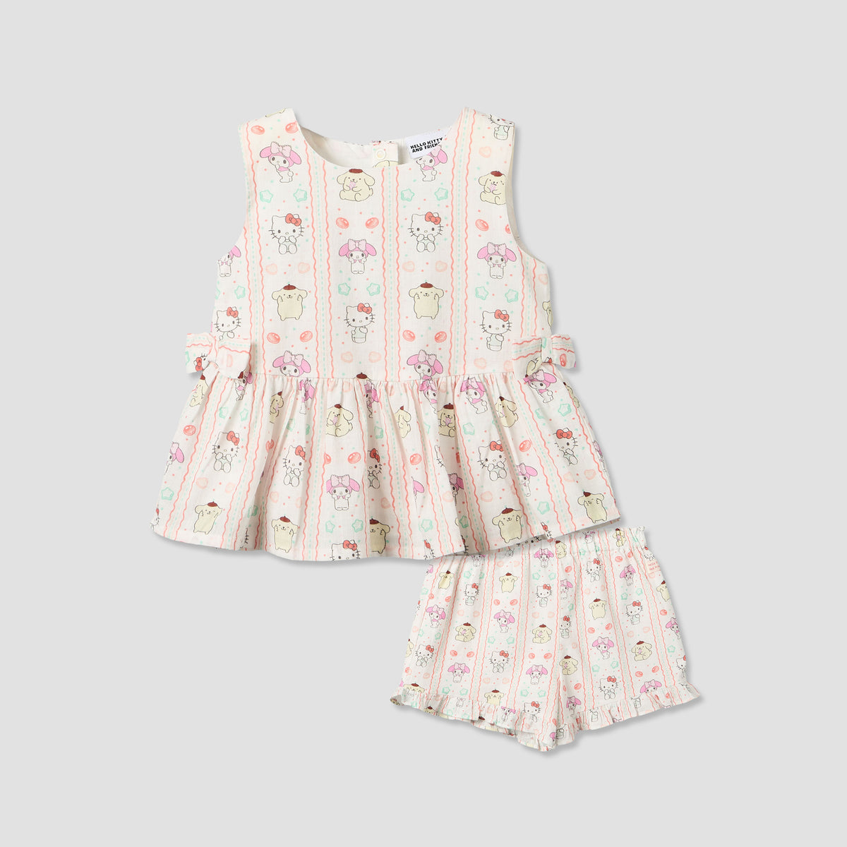 Sanrio Round Neck Sleeveless Top and Shorts Set with Hello Kitty and Friends Print