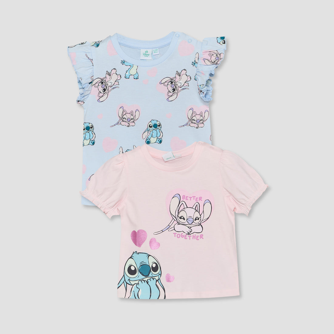 Pack of 2 Disney Crew Neck Short Sleeves T-shirt with Stitch and Angel Print - Multicolour / 12-18 mths