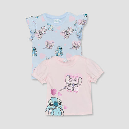 Pack of 2 Disney Crew Neck Short Sleeves T-shirt with Stitch and Angel Print - Multicolour / 12-18 mths