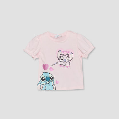 Pack of 2 Disney Crew Neck Short Sleeves T-shirt with Stitch and Angel Print