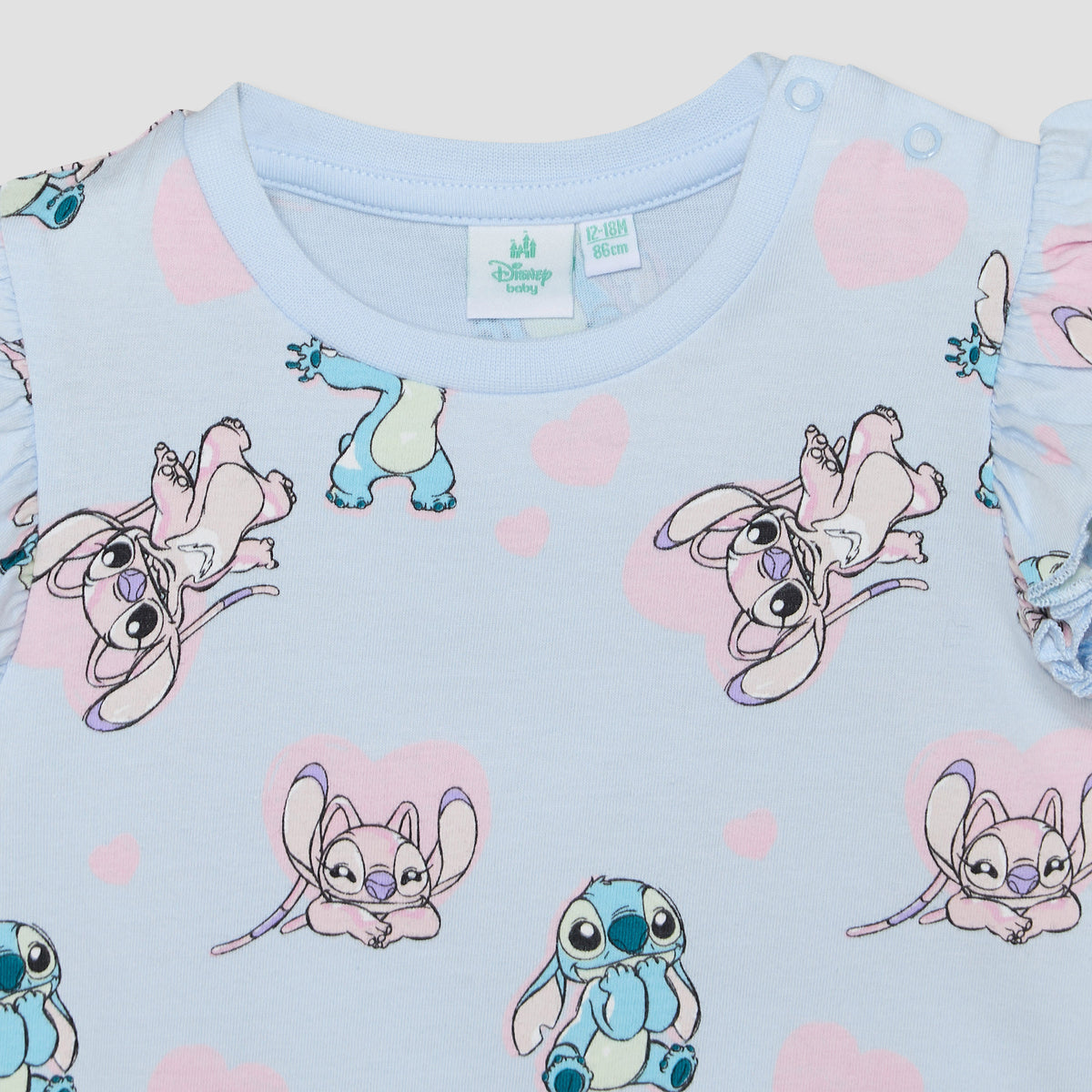 Pack of 2 Disney Crew Neck Short Sleeves T-shirt with Stitch and Angel Print
