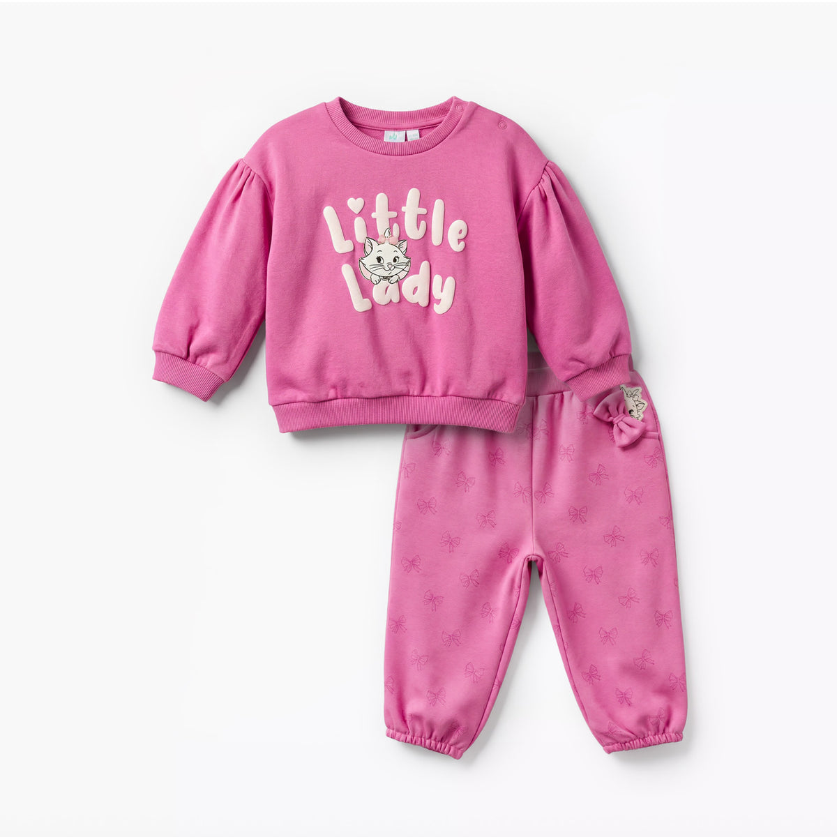 Disney Round Neck Long Sleeve Sweatshirt and Joggers Set with Marie Print