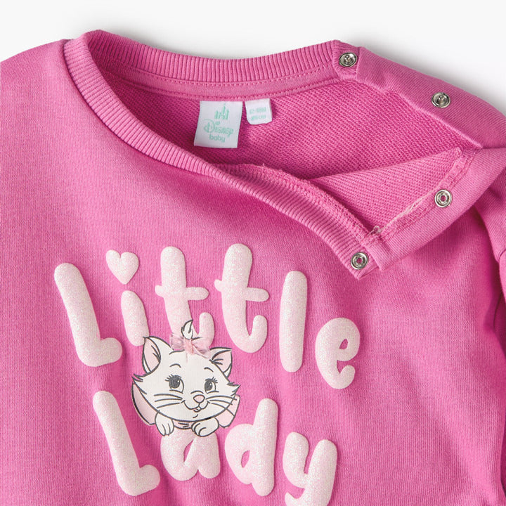 Disney Round Neck Long Sleeve Sweatshirt and Joggers Set with Marie Print