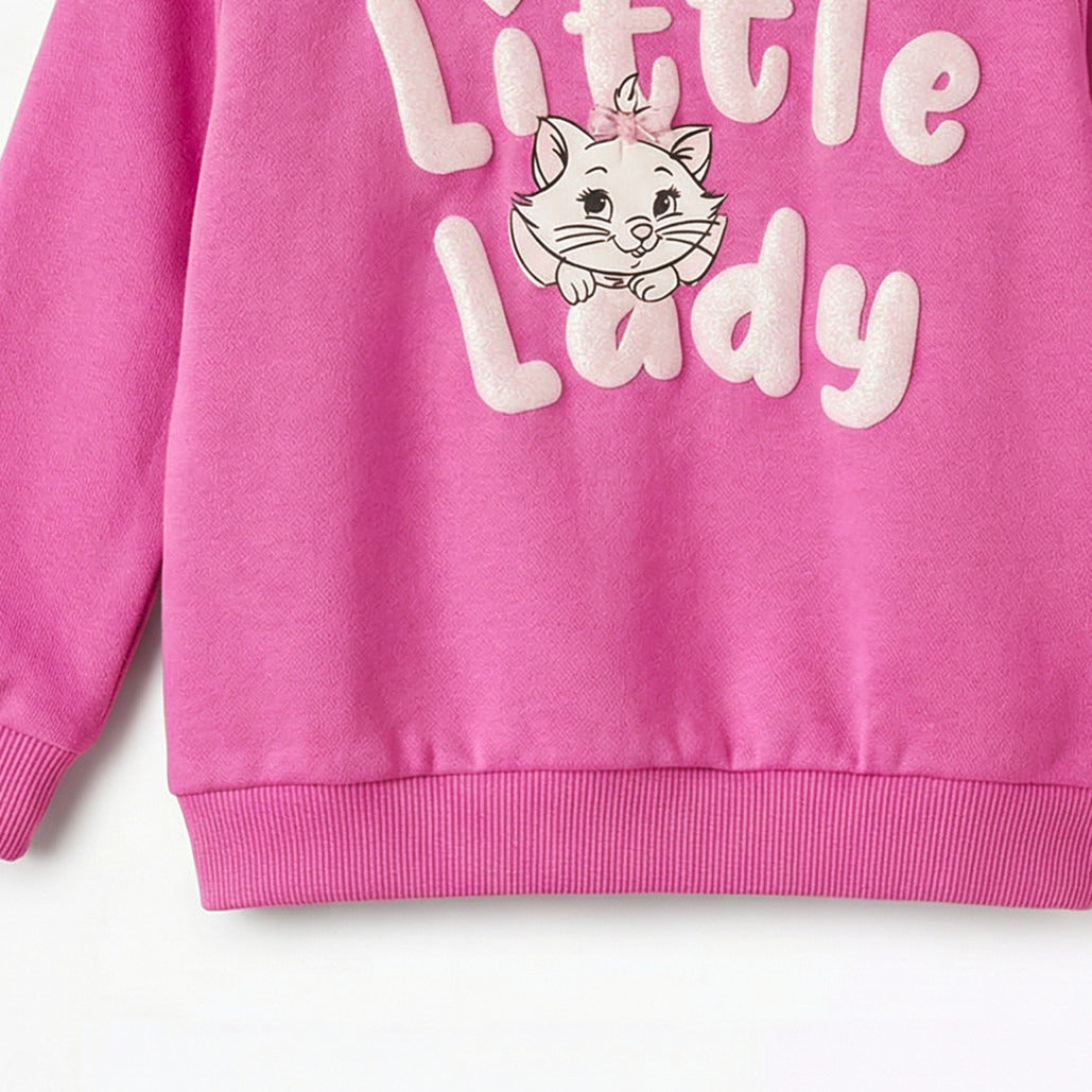 Disney Round Neck Long Sleeve Sweatshirt and Joggers Set with Marie Print