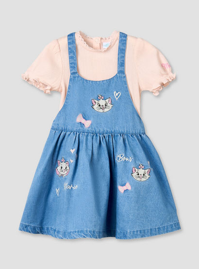 Disney Crew Neck Short Sleeves Top and Denim Pinafore Set with Marie Embroidery-baby-girls-clothing-setsandcoords-image-2