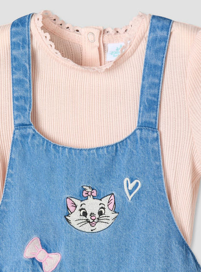 Disney Crew Neck Short Sleeves Top and Denim Pinafore Set with Marie Embroidery-baby-girls-clothing-setsandcoords-image-11