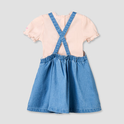 Disney Crew Neck Short Sleeves Top and Denim Pinafore Set with Marie Embroidery