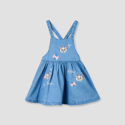 Disney Crew Neck Short Sleeves Top and Denim Pinafore Set with Marie Embroidery
