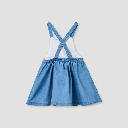 Disney Crew Neck Short Sleeves Top and Denim Pinafore Set with Marie Embroidery
