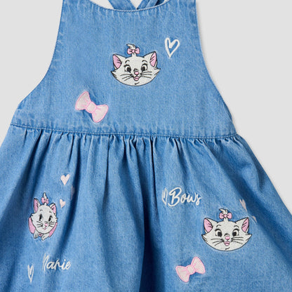 Disney Crew Neck Short Sleeves Top and Denim Pinafore Set with Marie Embroidery
