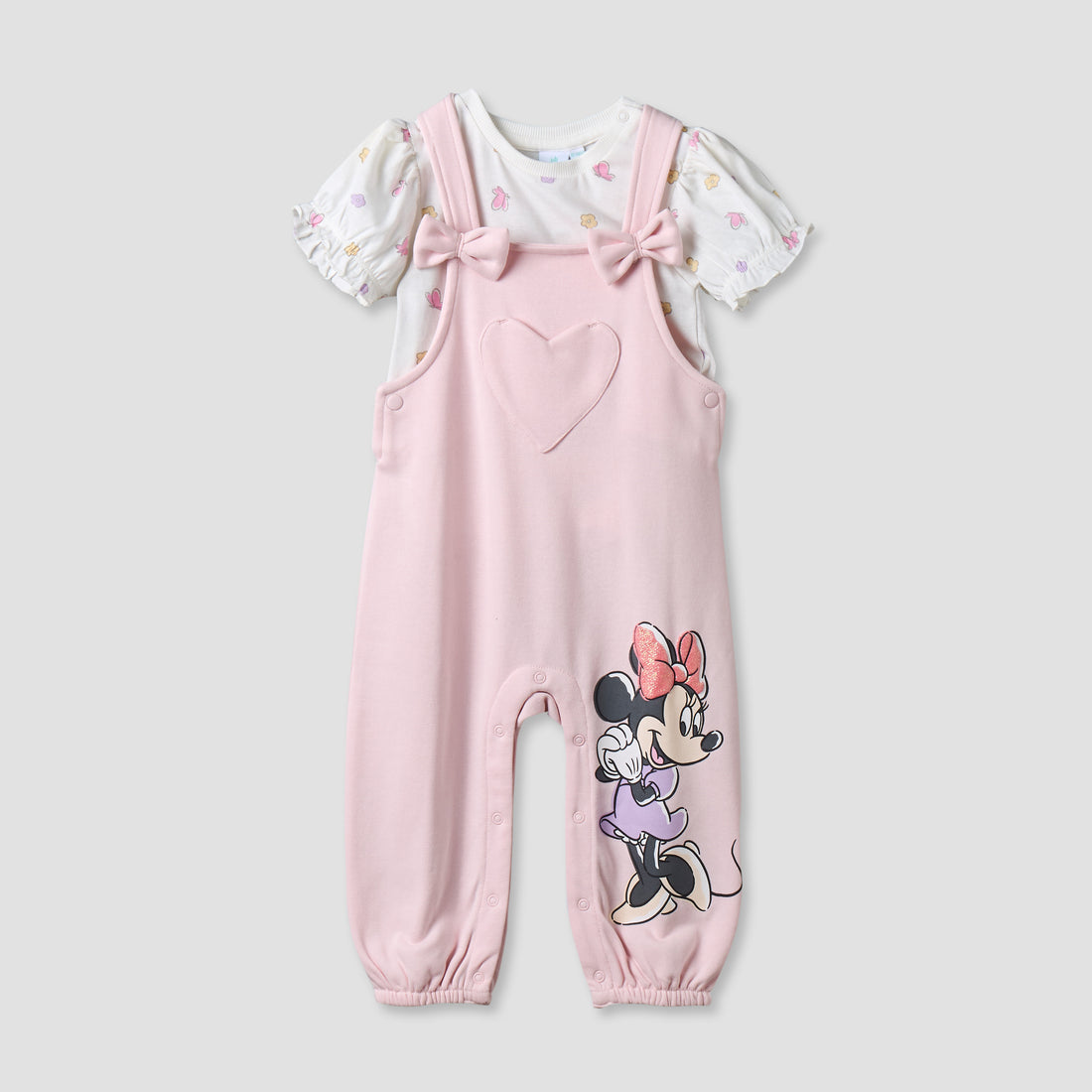 Disney Round Neck Short Sleeves T-shirt and Dungaree Set with Minnie Mouse Print
