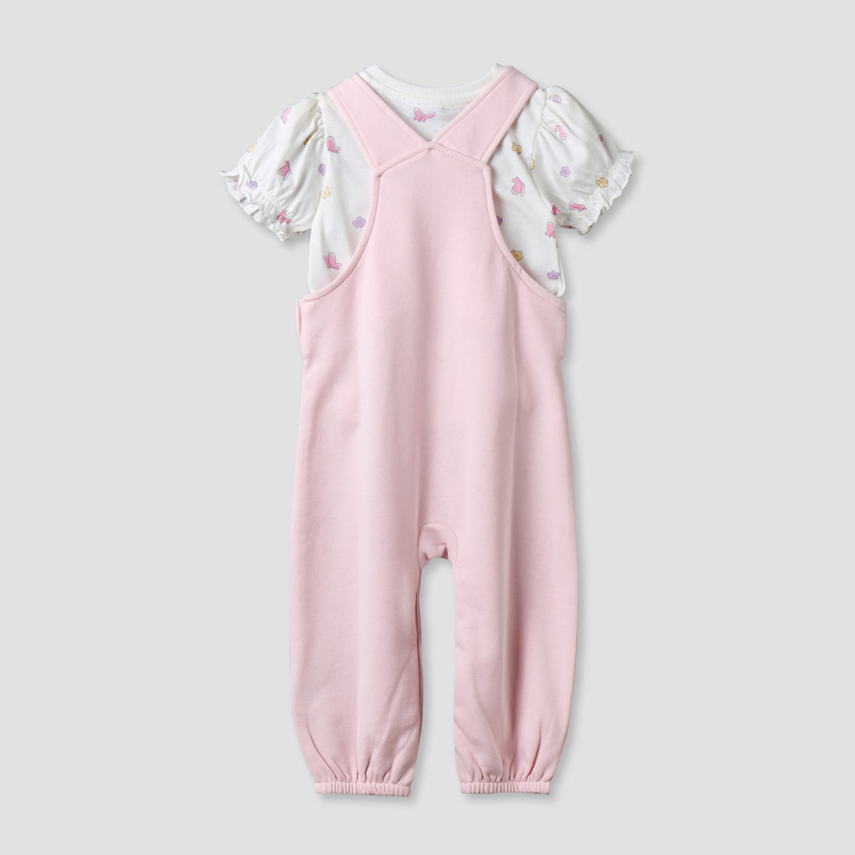 Disney Round Neck Short Sleeves T-shirt and Dungaree Set with Minnie Mouse Print