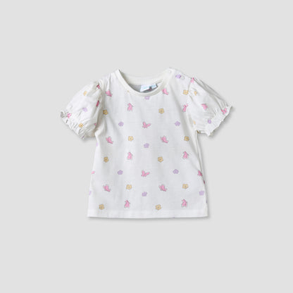 Disney Round Neck Short Sleeves T-shirt and Dungaree Set with Minnie Mouse Print