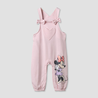 Disney Round Neck Short Sleeves T-shirt and Dungaree Set with Minnie Mouse Print