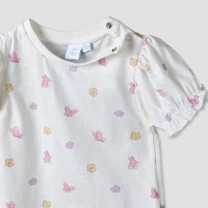 Disney Round Neck Short Sleeves T-shirt and Dungaree Set with Minnie Mouse Print