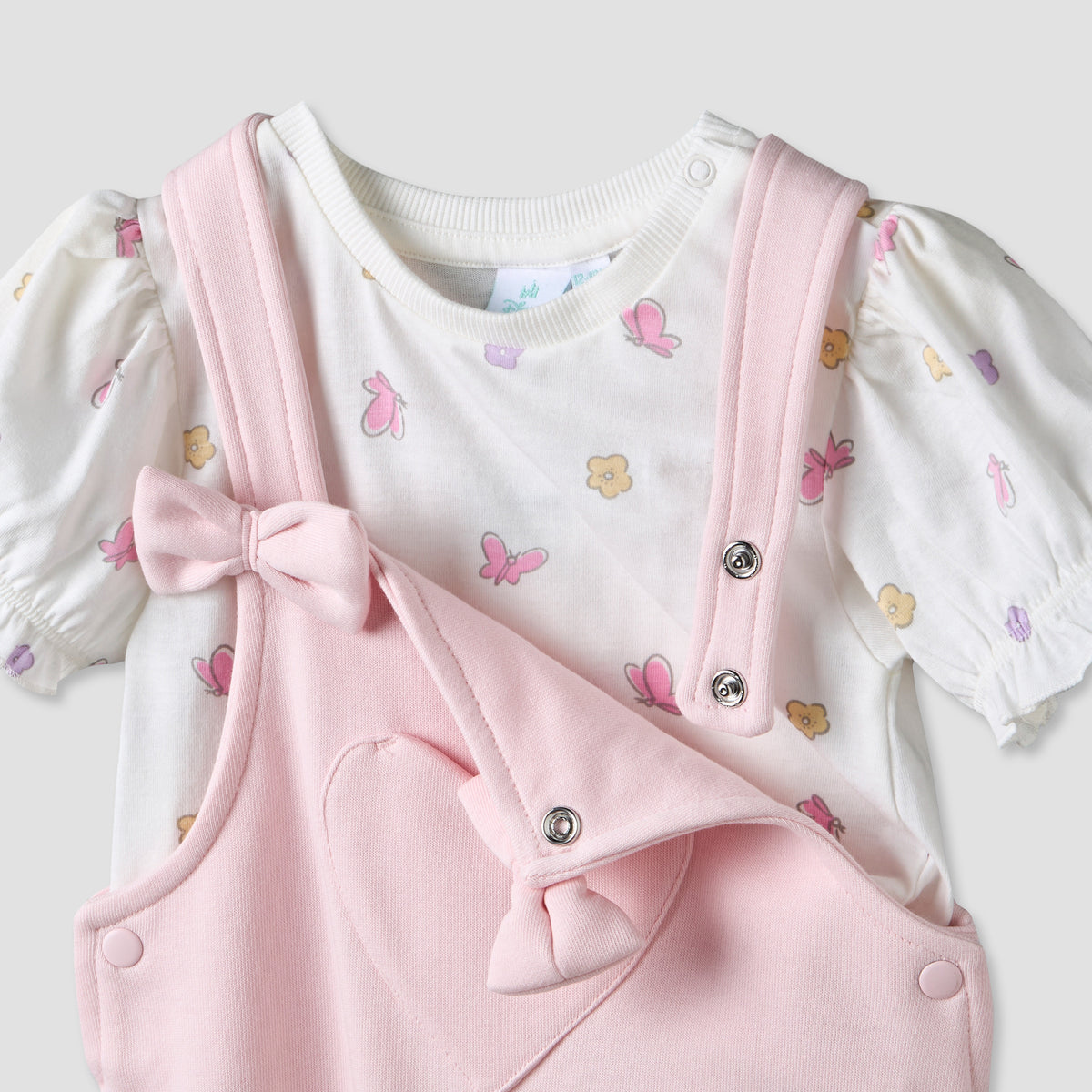 Disney Round Neck Short Sleeves T-shirt and Dungaree Set with Minnie Mouse Print