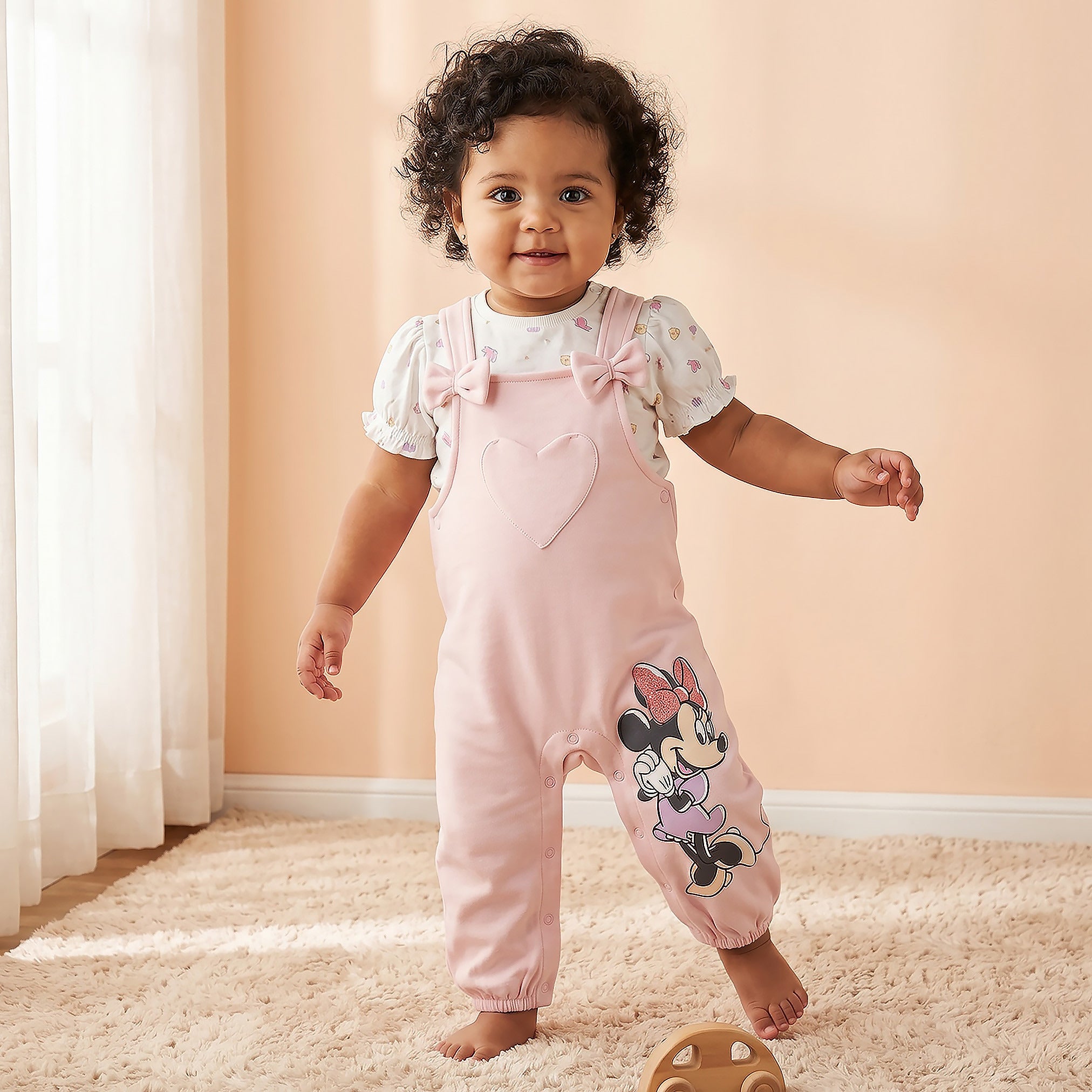 Disney Round Neck Short Sleeves T-shirt and Dungaree Set with Minnie Mouse Print - Pink / 12-18 mths