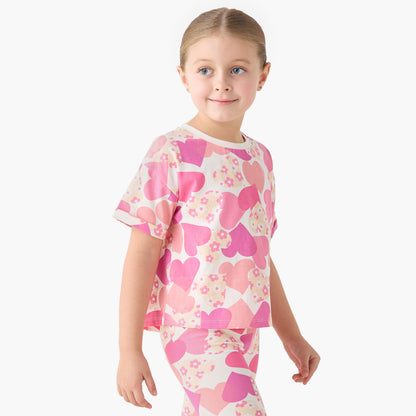 Juniors Crew Neck Short Sleeves T-shirt with Heart Print - Multicolour / 1-2 yrs