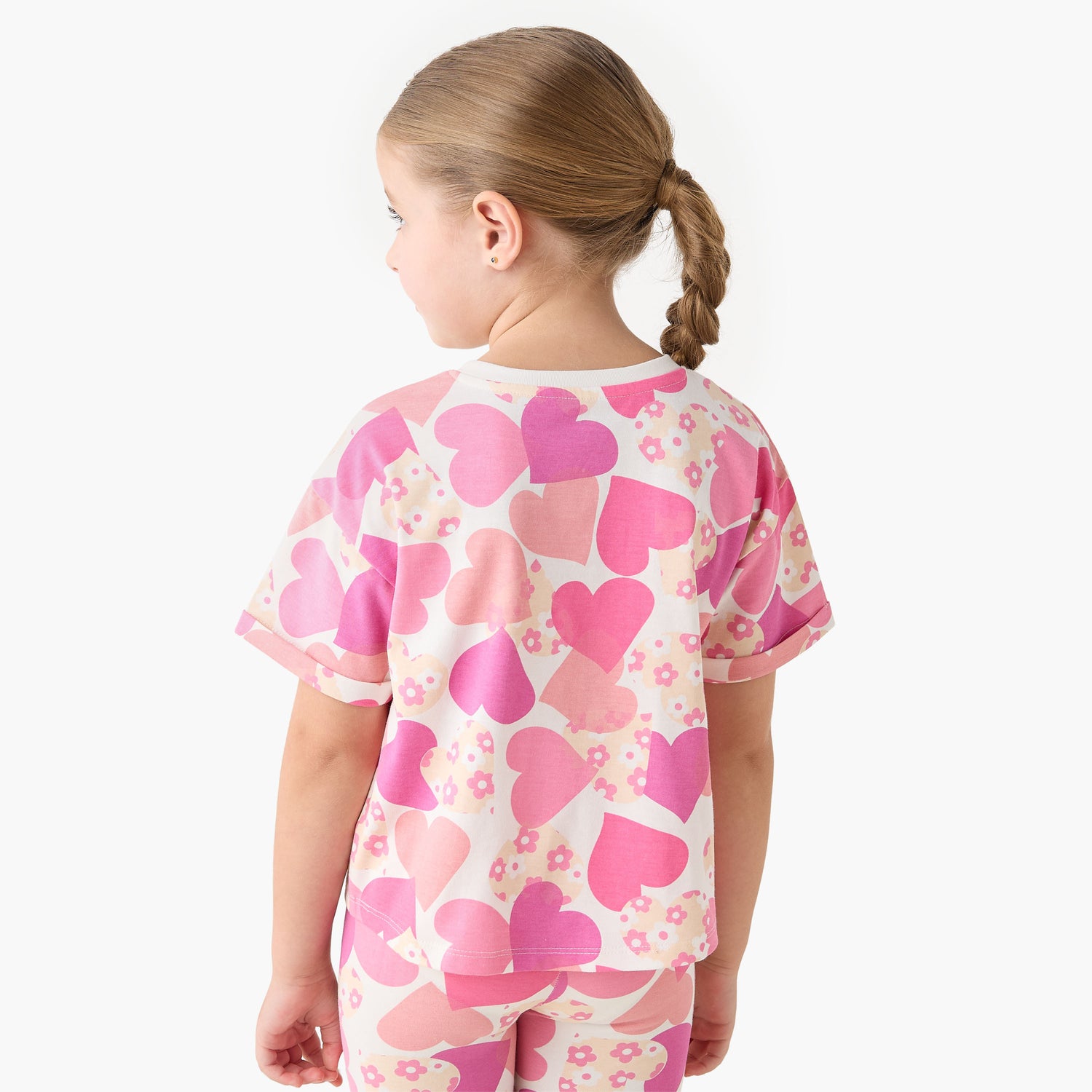 Juniors Crew Neck Short Sleeves T-shirt with Heart Print