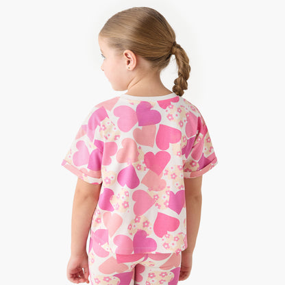 Juniors Crew Neck Short Sleeves T-shirt with Heart Print