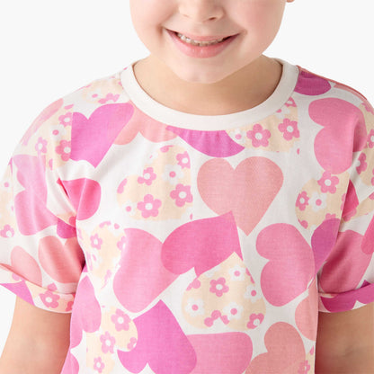 Juniors Crew Neck Short Sleeves T-shirt with Heart Print