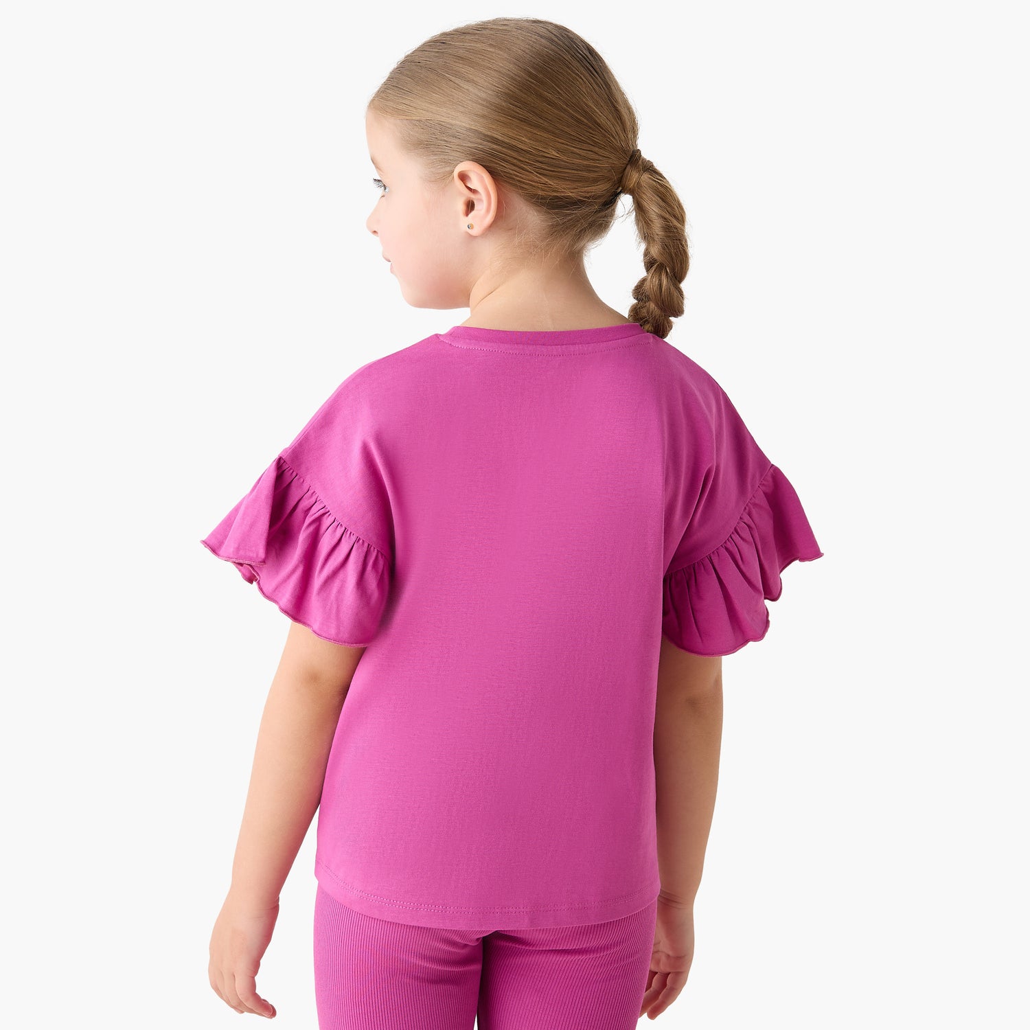 Juniors Crew Neck Short Ruffle Sleeves T-shirt with Slogan Print