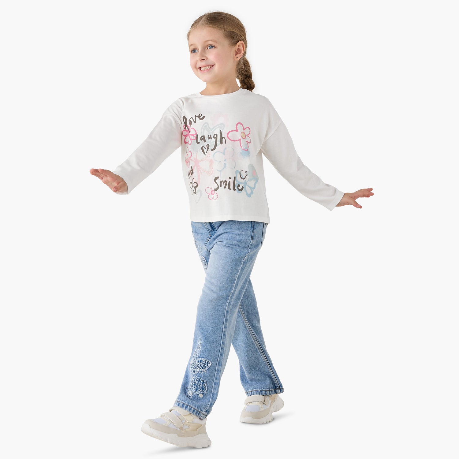 Juniors Crew Neck Long Sleeves T-shirt with Print