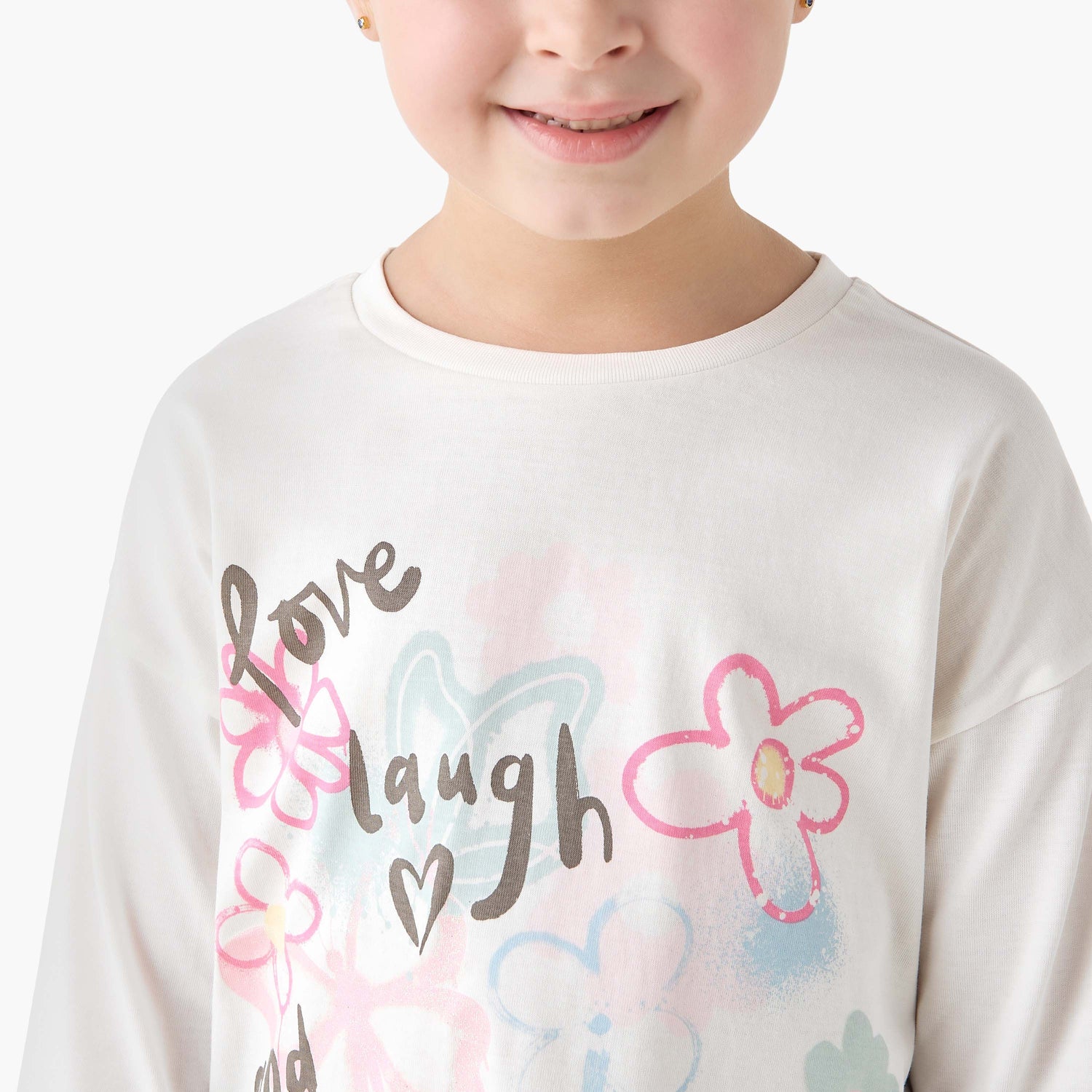 Juniors Crew Neck Long Sleeves T-shirt with Print